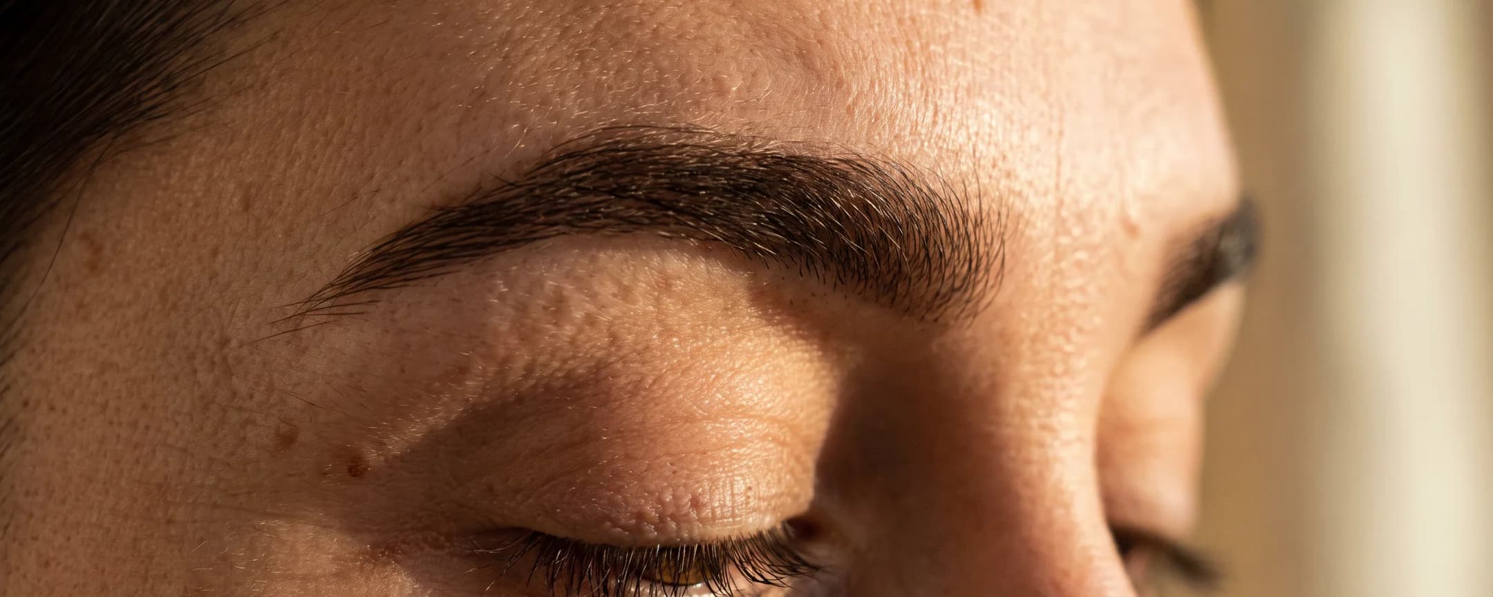 A finished eyebrow in close up, the fibres following the natural line.
